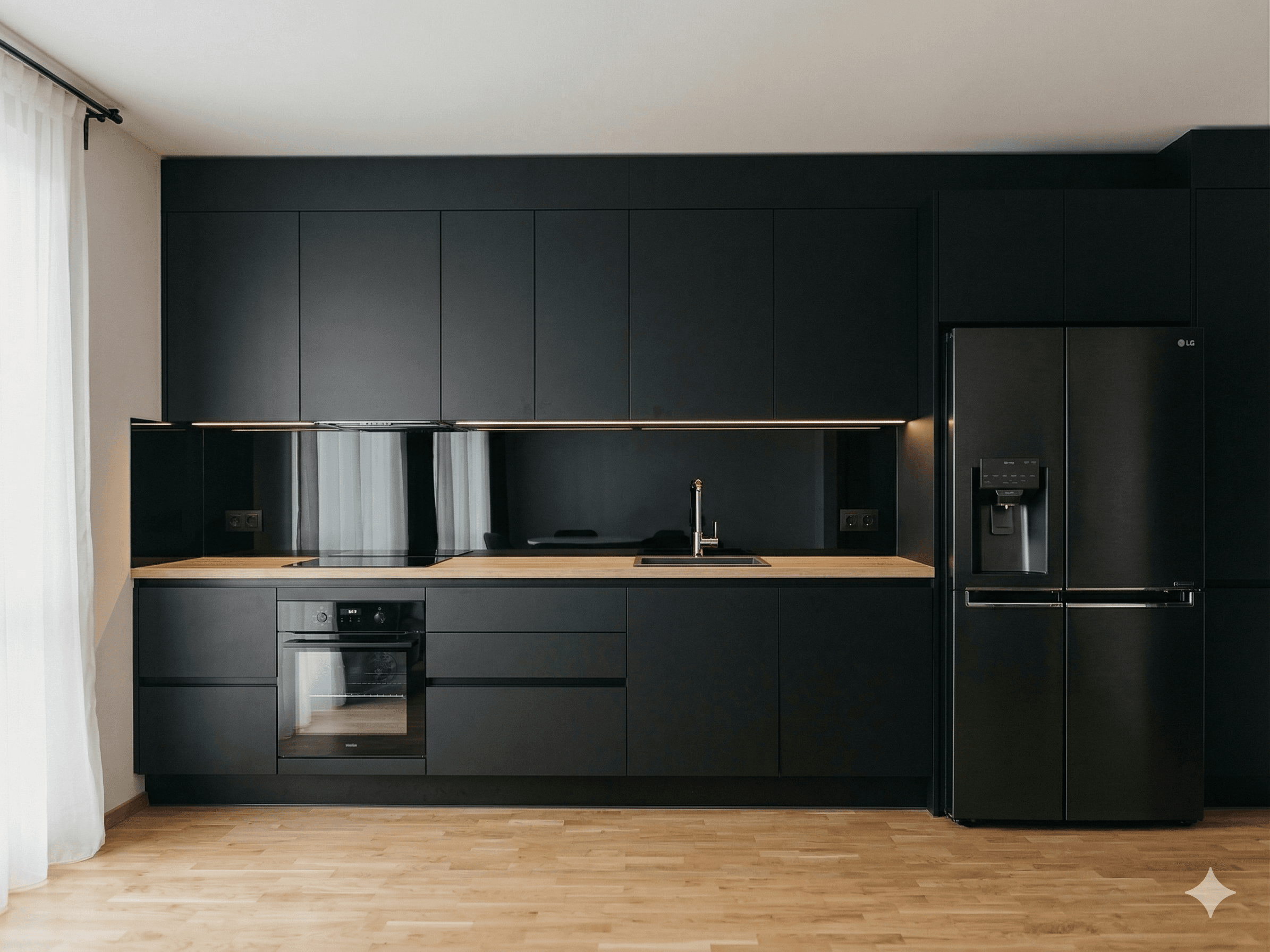 Skandīnāvu iebūvējama virtuve MDF (EGGER) studijas dzivoklis Jurmala